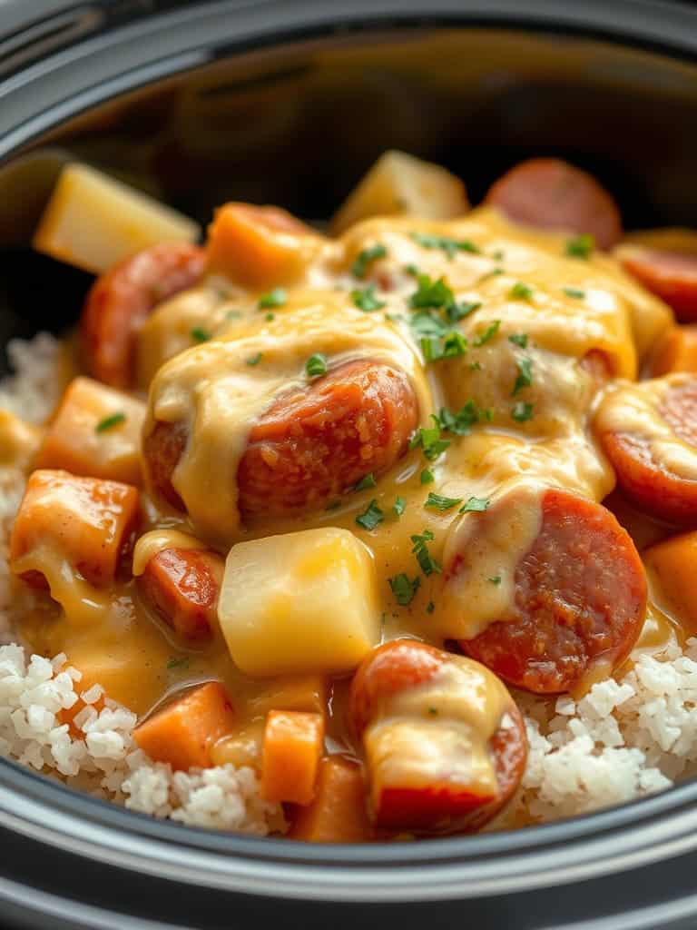 Crockpot Cheesy Potatoes and Kielbasa