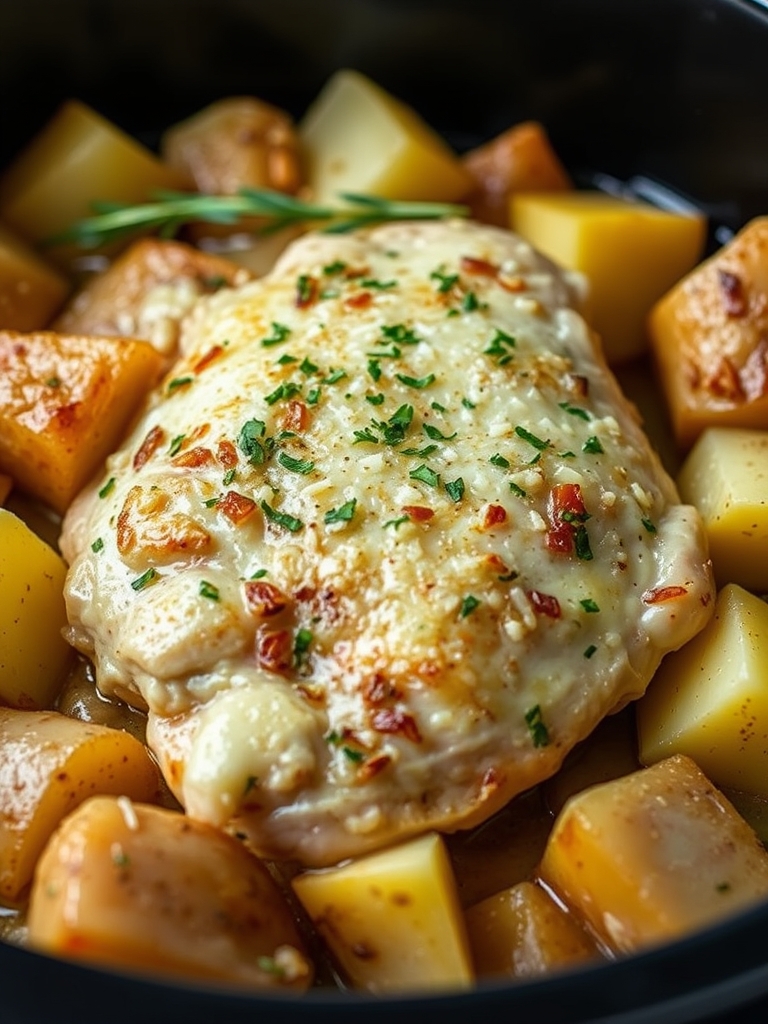Garlic Parmesan Crockpot Chicken and Potatoes