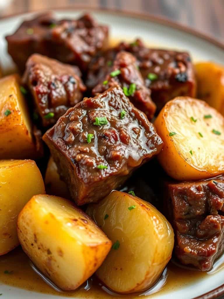 Slow Cooker Garlic Butter Beef Bites with Potatoes