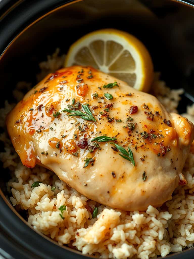 Slow Cooker Lemon Herb Chicken and Rice