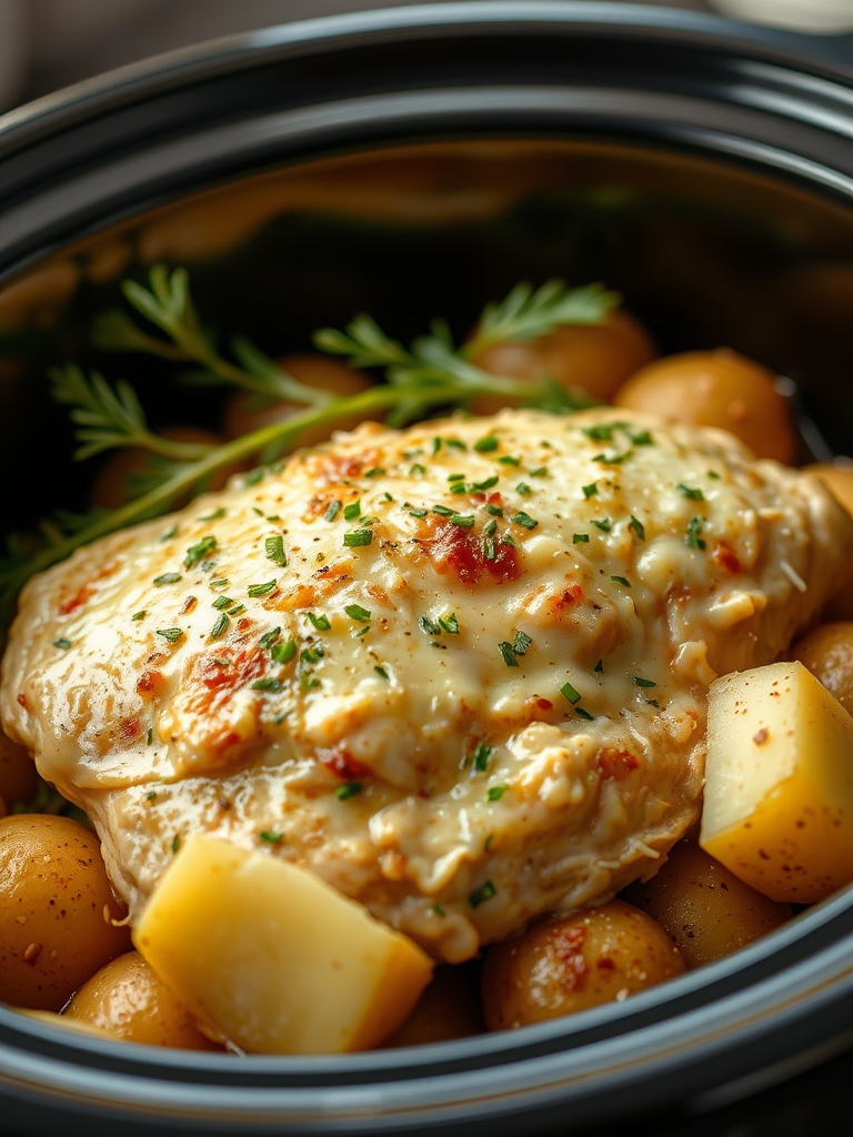 Cozy Garlic Parmesan Crockpot Chicken & Potatoes