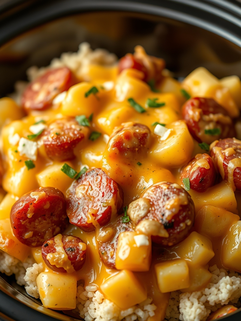 Crockpot Cheesy Potatoes and Kielbasa