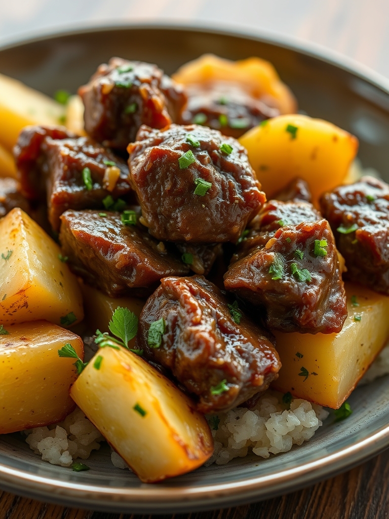 Crockpot Garlic Butter Beef Bites with Potatoes Recipe
