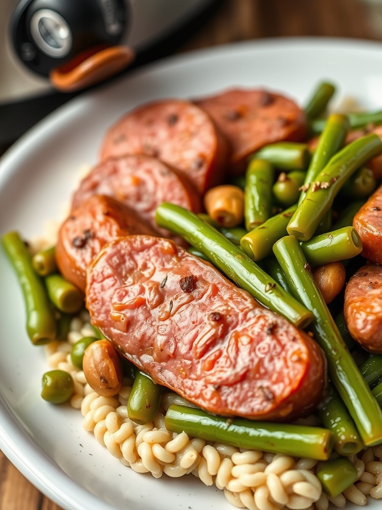 Crockpot Kielbasa and Green Beans