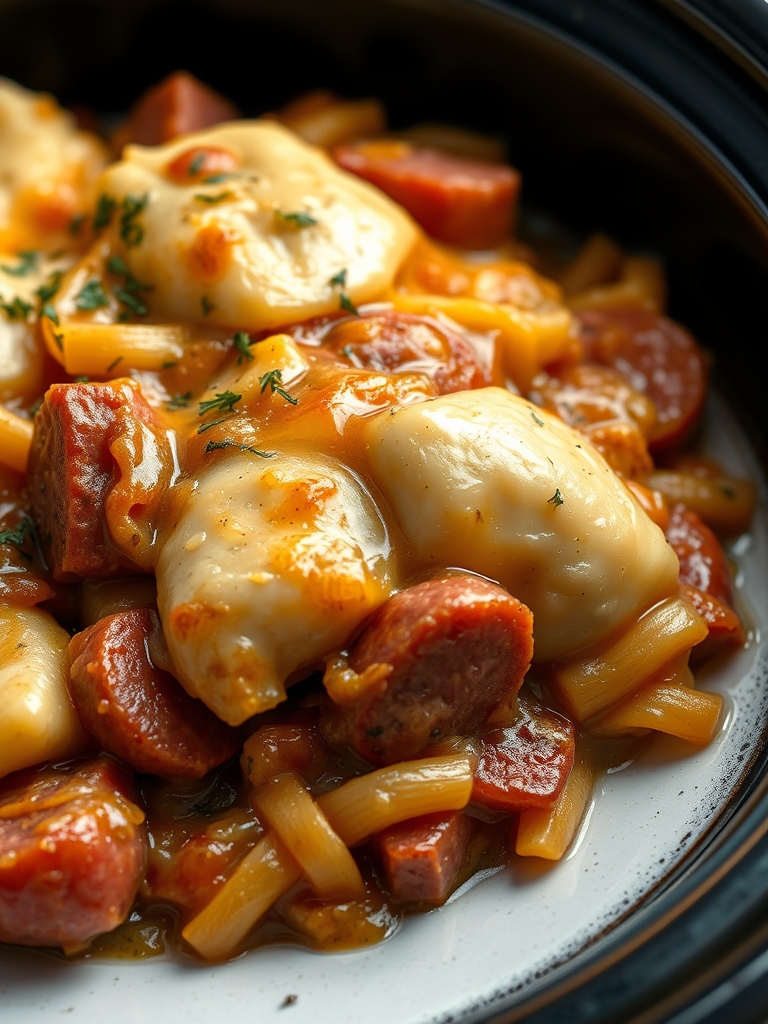 Crockpot Pierogi Casserole with Kielbasa