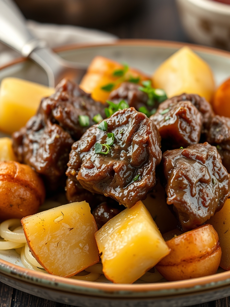 Slow Cooker Garlic Butter Beef Bites with Potatoes