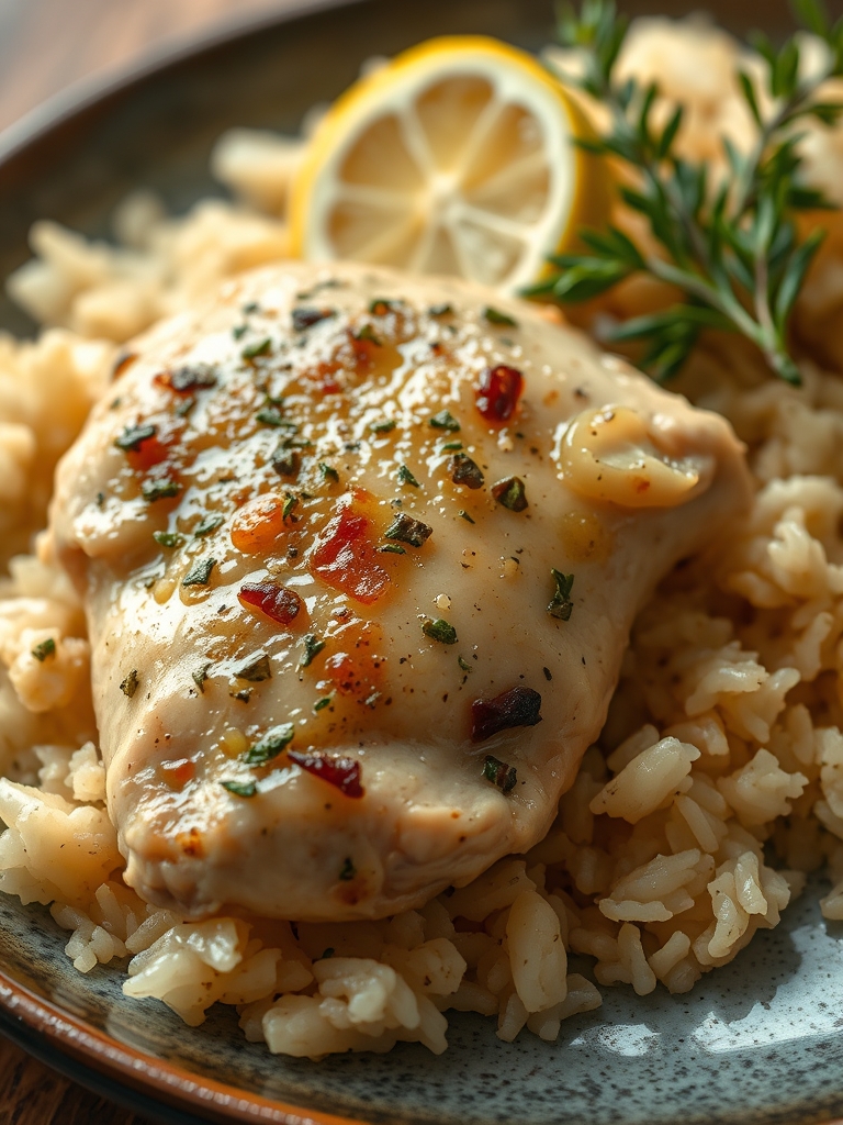 Slow Cooker Lemon Herb Chicken and Rice