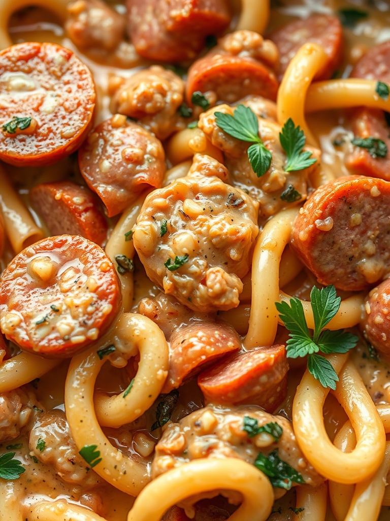 Creamy Kielbasa Pasta Made Easy in One Pot ingredients 1
