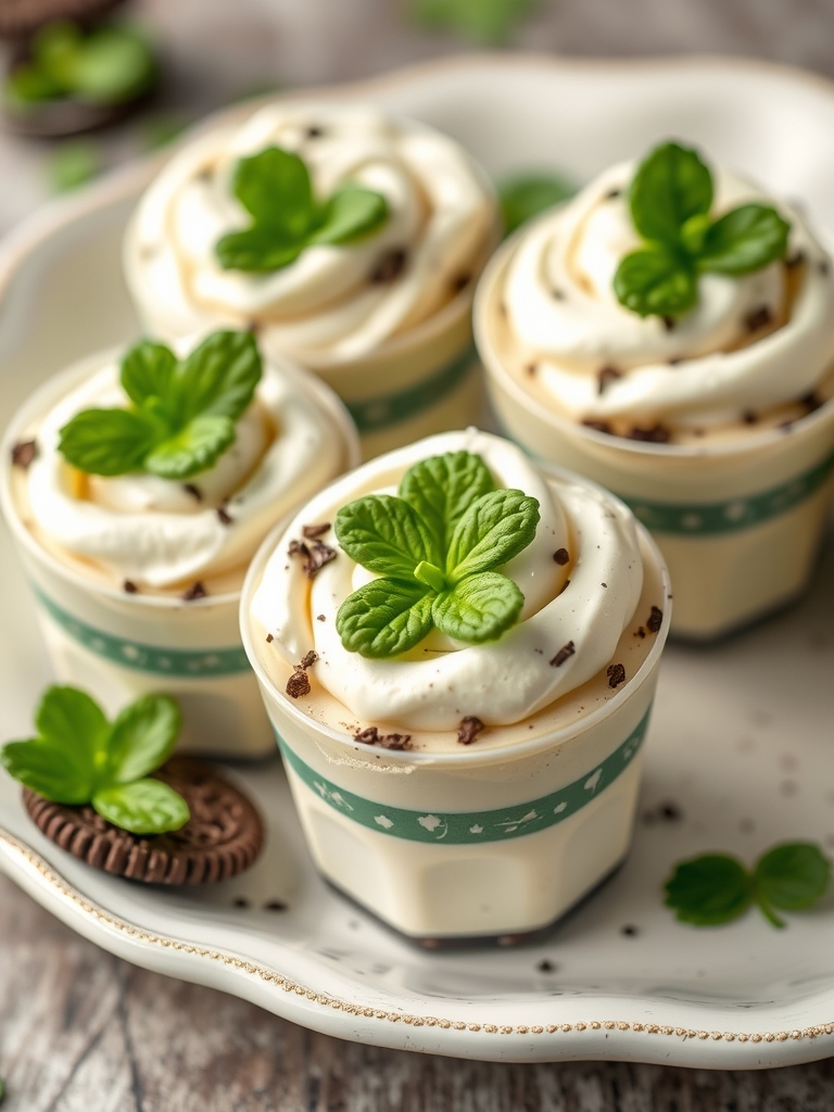 Easy St Patricks Day Pudding Cups with Mint and Oreo Layers
