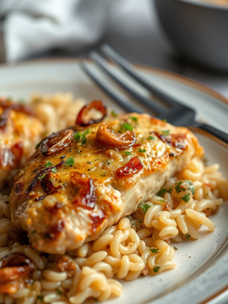 French Onion Chicken Orzo Casserole