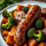 Honey Garlic Sheet Pan Sausage and Sweet Potatoes with Broccoli