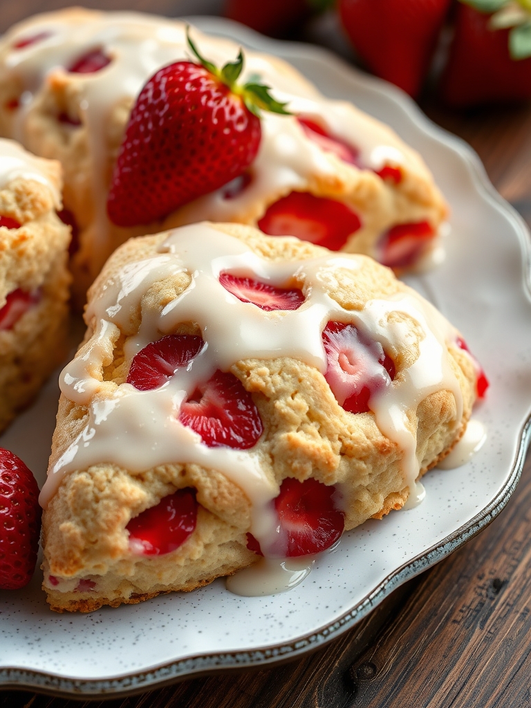 Strawberry Scones Recipe With Lemon Glaze