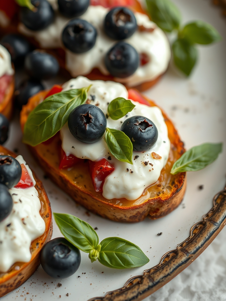 Basil Blueberry Ricotta Bruschetta