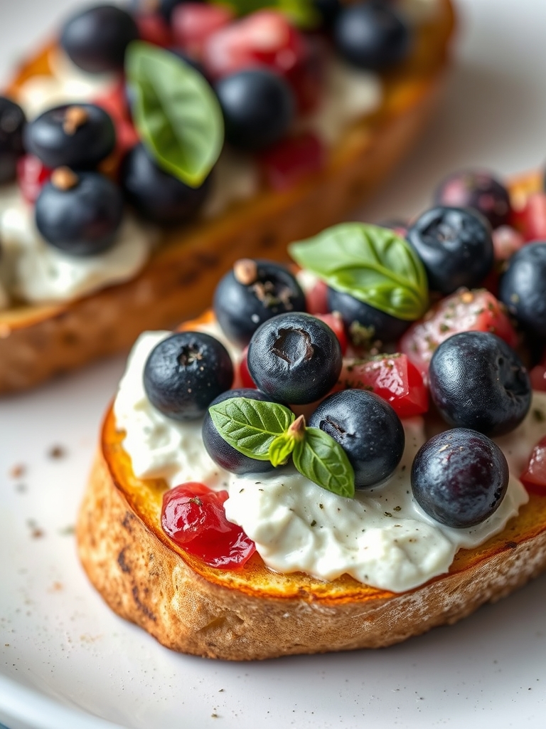 Basil Blueberry Ricotta Bruschetta