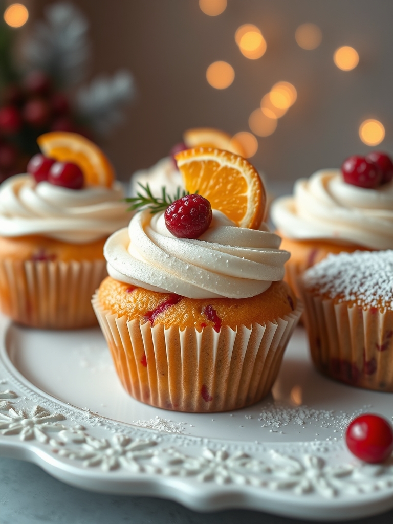 Cranberry Orange Cupcakes with Festive Garnish