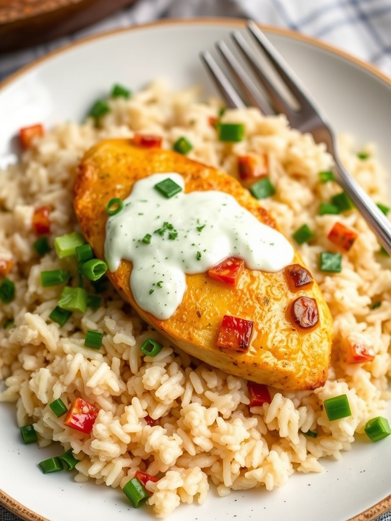 Dump-and-Bake Chicken Tzatziki Rice Recipe (Easy One-Pan Dinner)