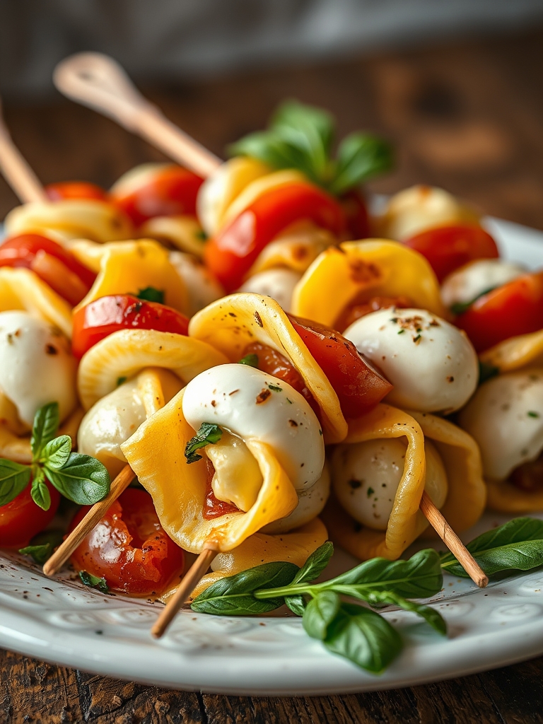 Italian Antipasto Skewers with Marinated Tortellini and Mozzarella