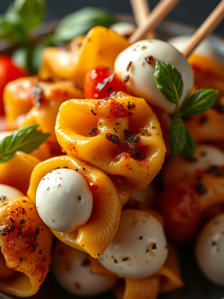 Italian Antipasto Skewers with Marinated Tortellini and Mozzarella ingredients 1