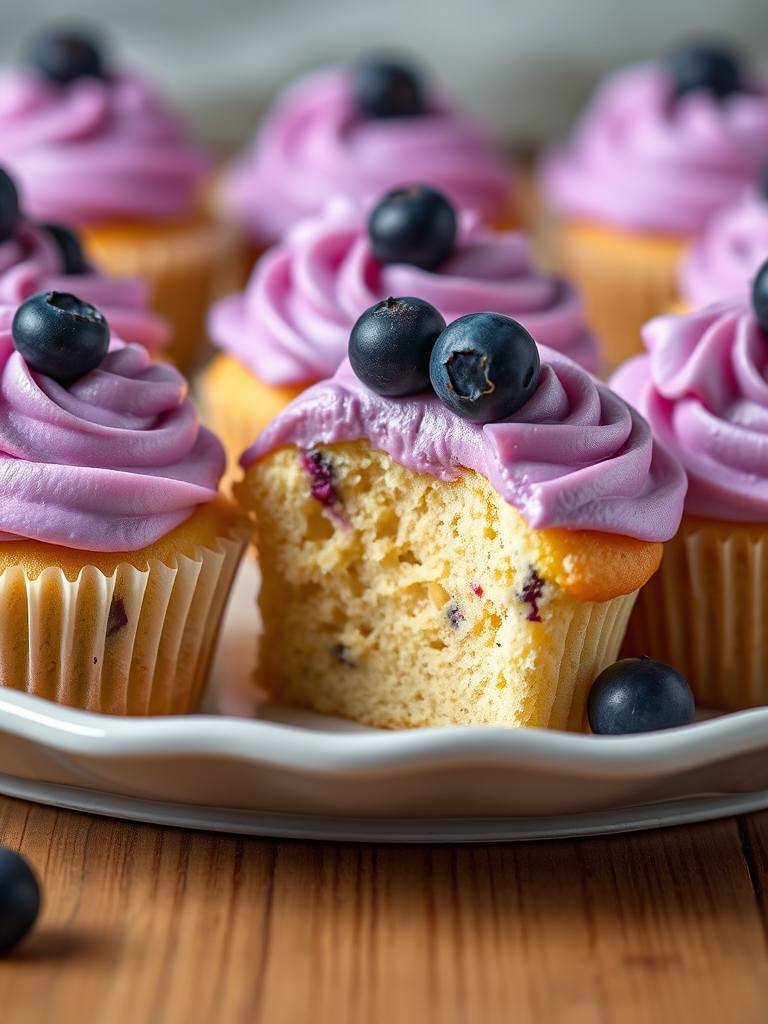 Lemon Cupcakes with Blueberry Buttercream