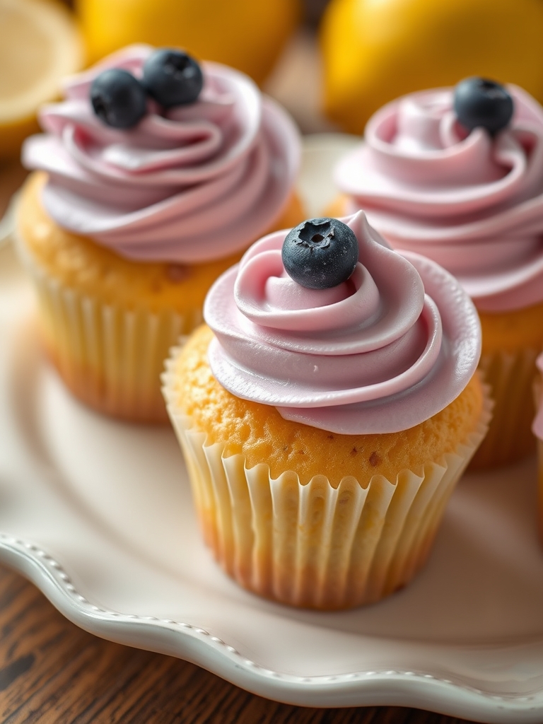Lemon Cupcakes with Blueberry Buttercream