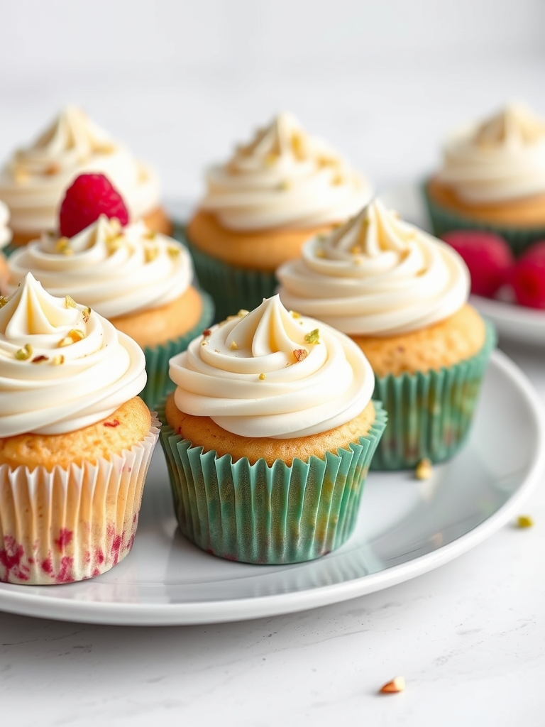Lemon Raspberry Pistachio Cupcakes