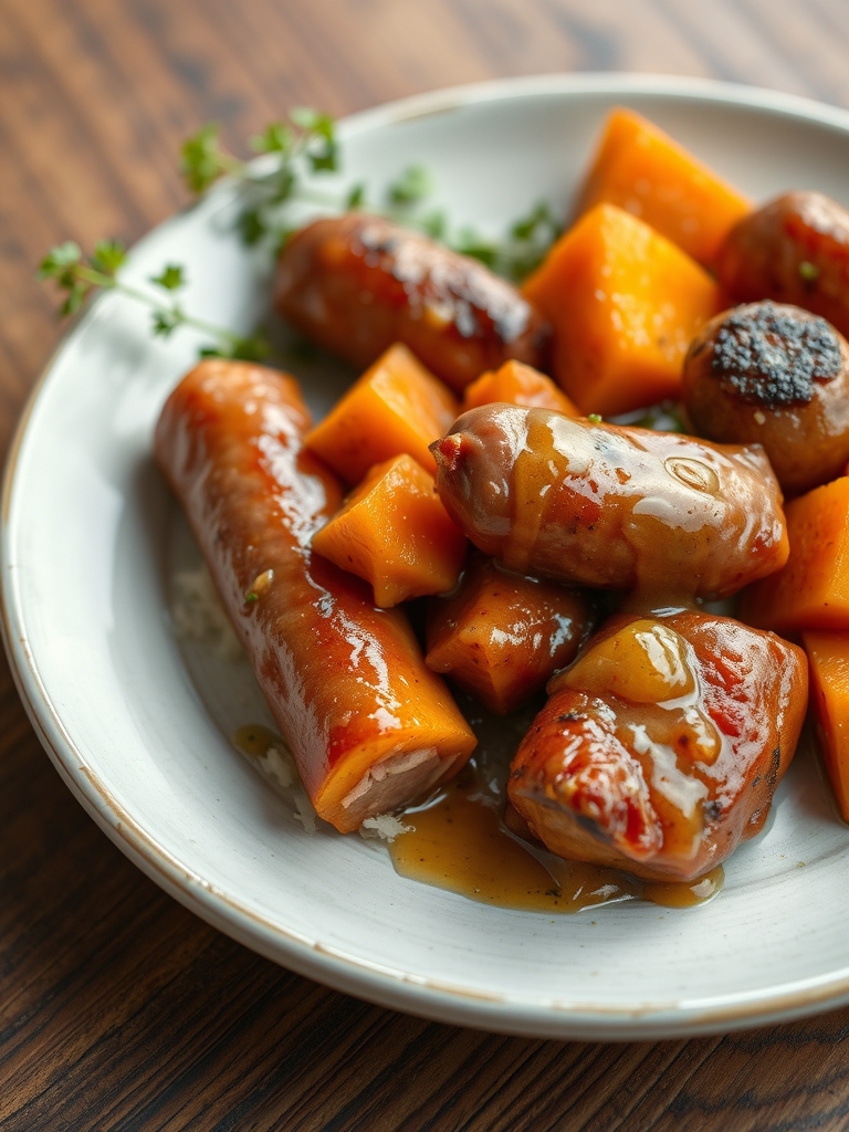 Sausage and Sweet Potatoes with Honey Garlic Sauce