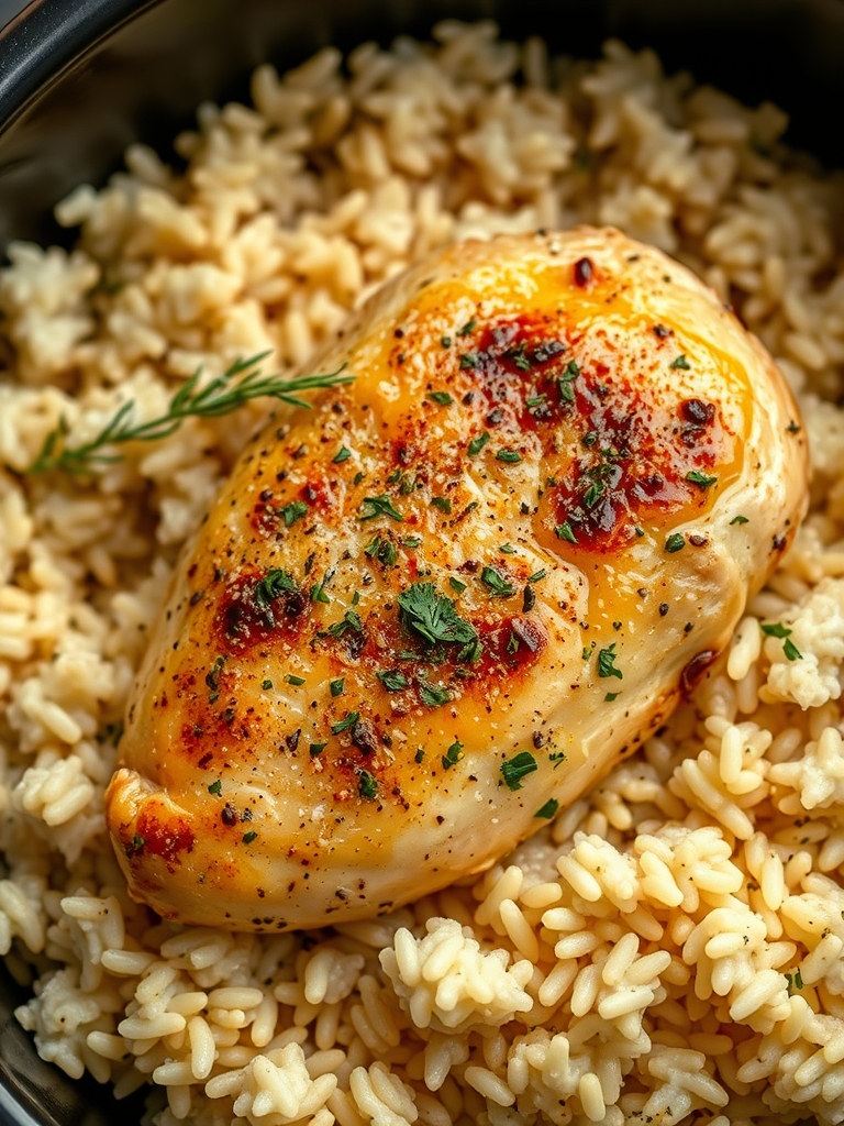 Slow Cooker Lemon Herb Chicken and Rice
