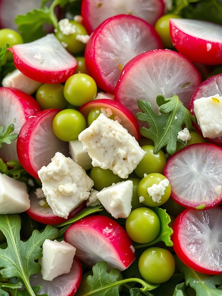 Sugar Snap Pea Salad with Radishes Feta and Arugula ingredients 1