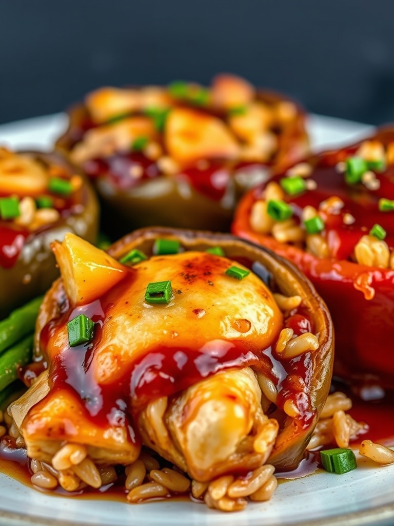Teriyaki Pineapple Chicken and Rice Stuffed Peppers
