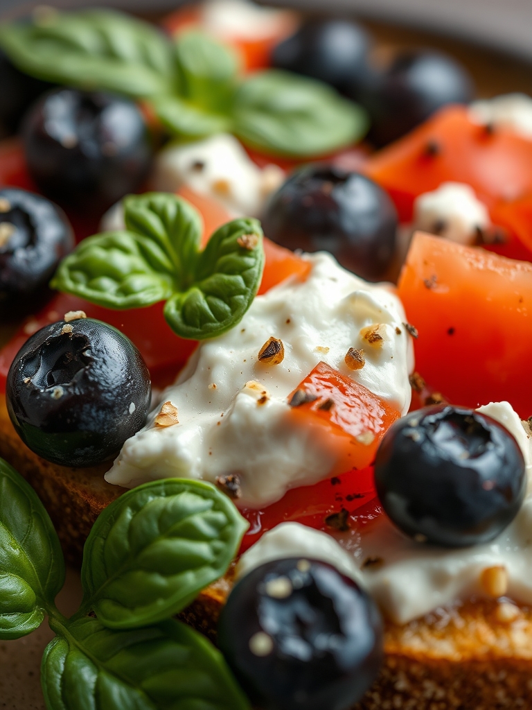 Ingredients for Basil Blueberry Ricotta Bruschetta