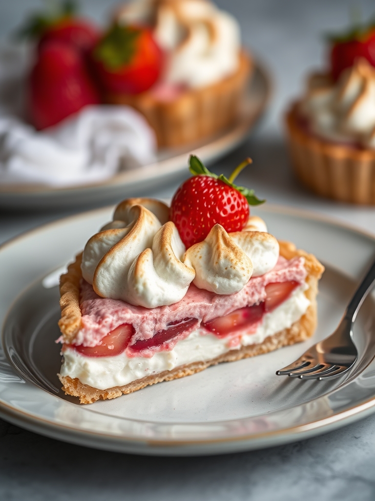 Rhubarb Cream Tart with Strawberry Meringue