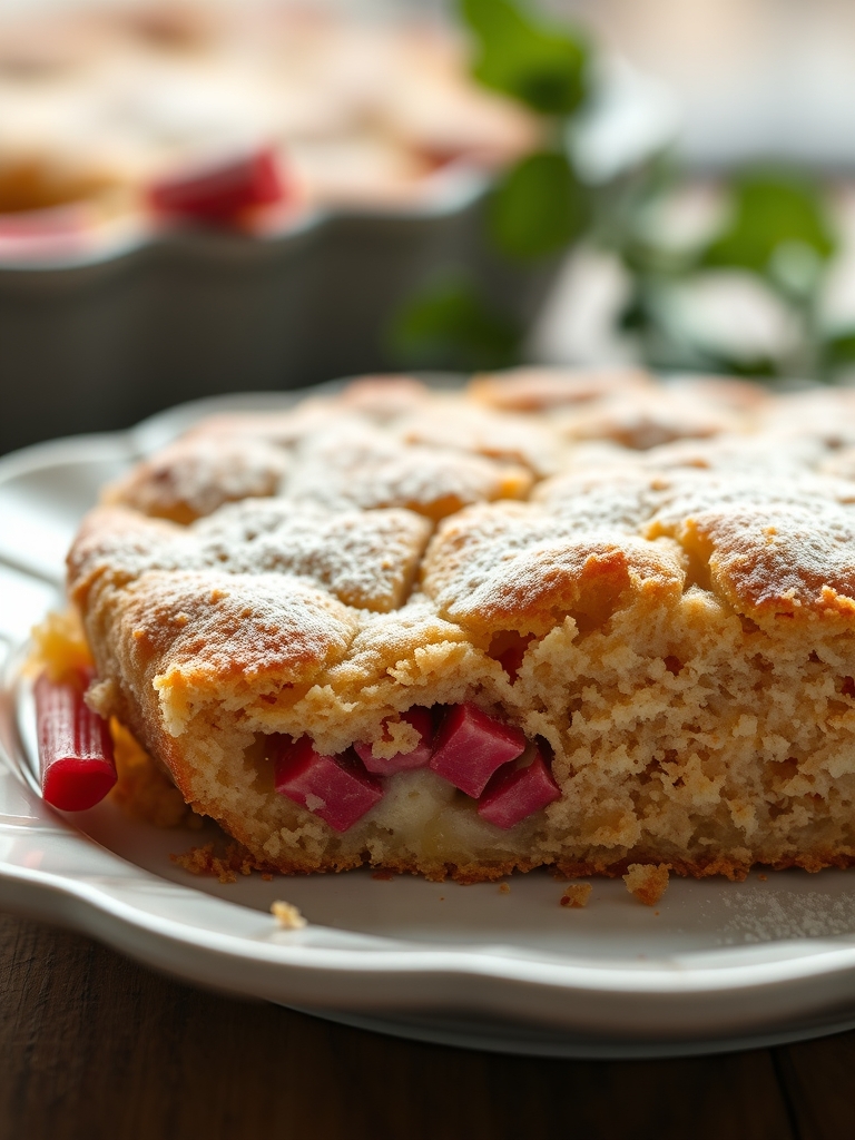 Traditional Norwegian Rhubarb Cake with a Tender Crust