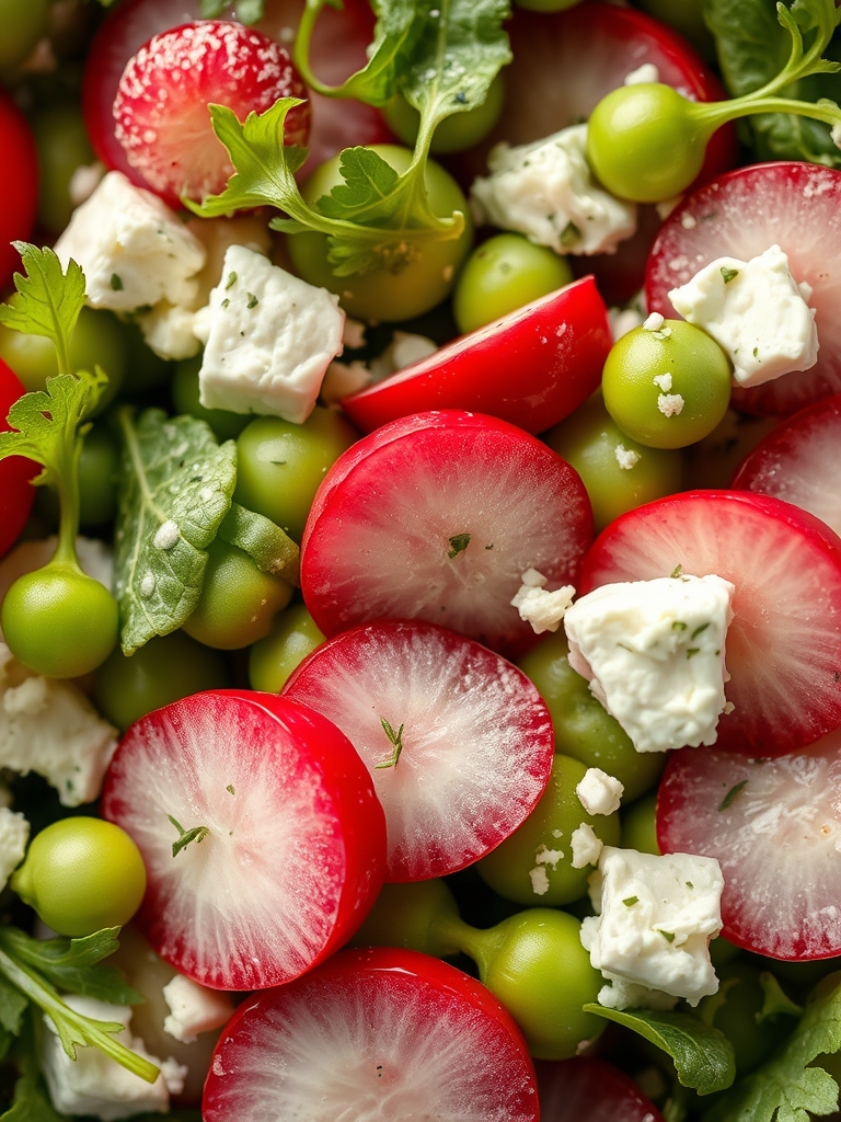 Sugar Snap Pea Salad with Radishes Feta and Arugula ingredients