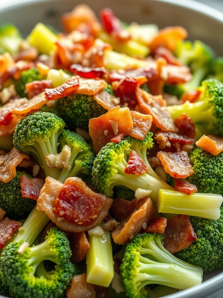Easy Broccoli Bacon Salad Recipe: 5 Simple Steps for a Fresh Crunch 3 Ingredients for Easy Broccoli Bacon Salad including broccoli florets, crumbled bacon, shredded cheddar cheese, red onion, sunflower seeds, mayonnaise, apple cider vinegar, sugar, salt and pepper
