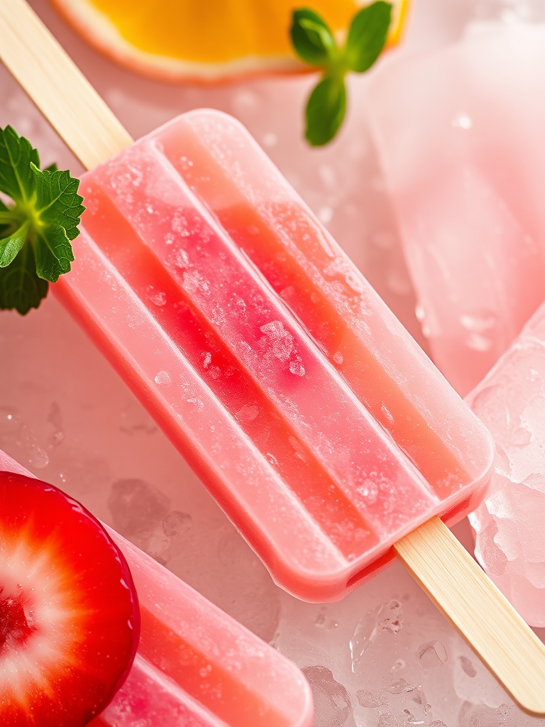 ingredients for fizzy summer popsicles including fruits, soda, and sweeteners