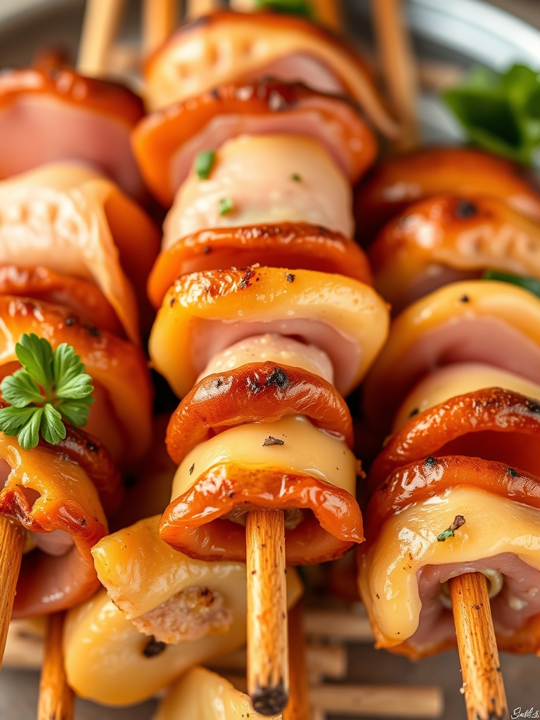 Ham and Cheese Pretzel Kabobs: 5 Fun Ways to Serve This Party Snack 3 Ingredients for Ham and Cheese Pretzel Kabobs arranged on a wooden cutting board