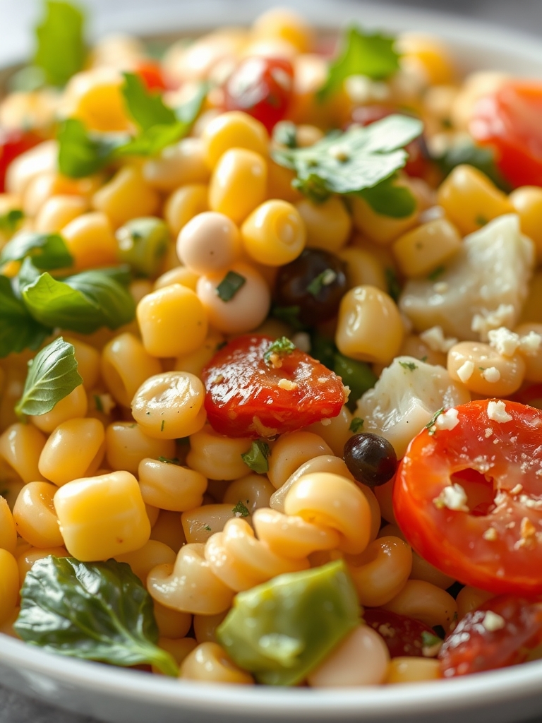 Healthy Street Corn Pasta Salad: 5 Reasons You’ll Love This Recipe 3 Ingredients for Healthy Street Corn Pasta Salad including corn, pasta, bell pepper, tomatoes, and feta cheese