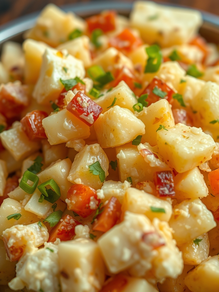 Loaded Potato Salad: 5 Reasons This Recipe Will Be Your BBQ Star 3 Ingredients for loaded potato salad, including potatoes, bacon, cheese, green onions, and dressings