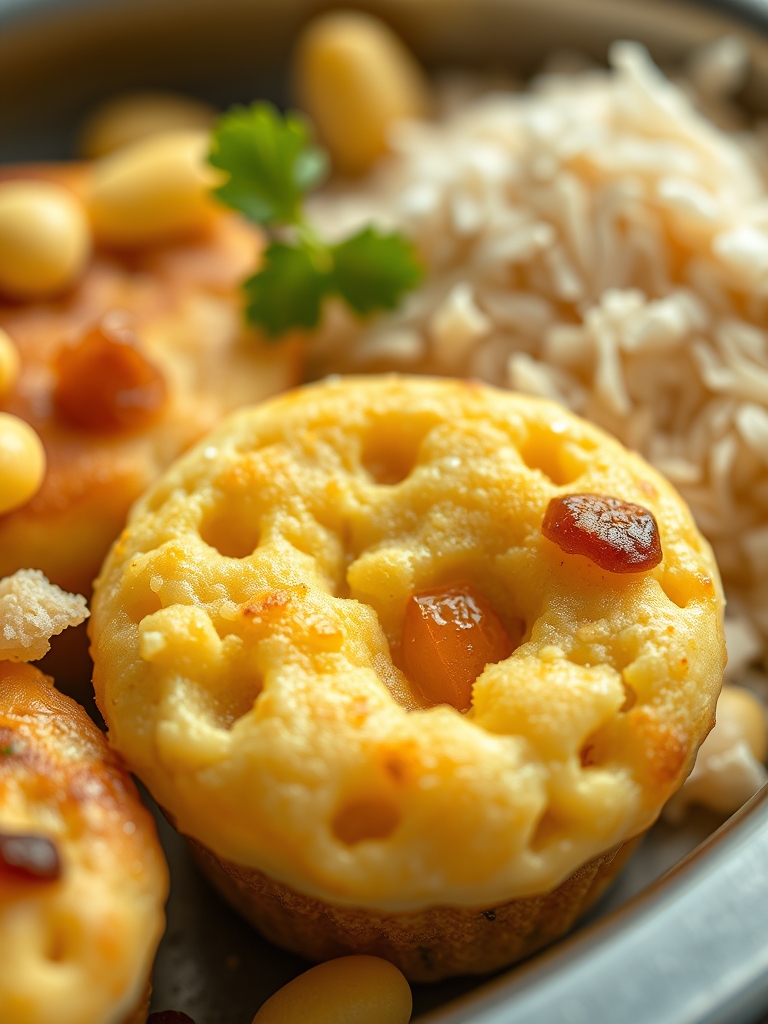 ingredients for pancak mini muffins including flour, baking powder, milk, egg, and butter