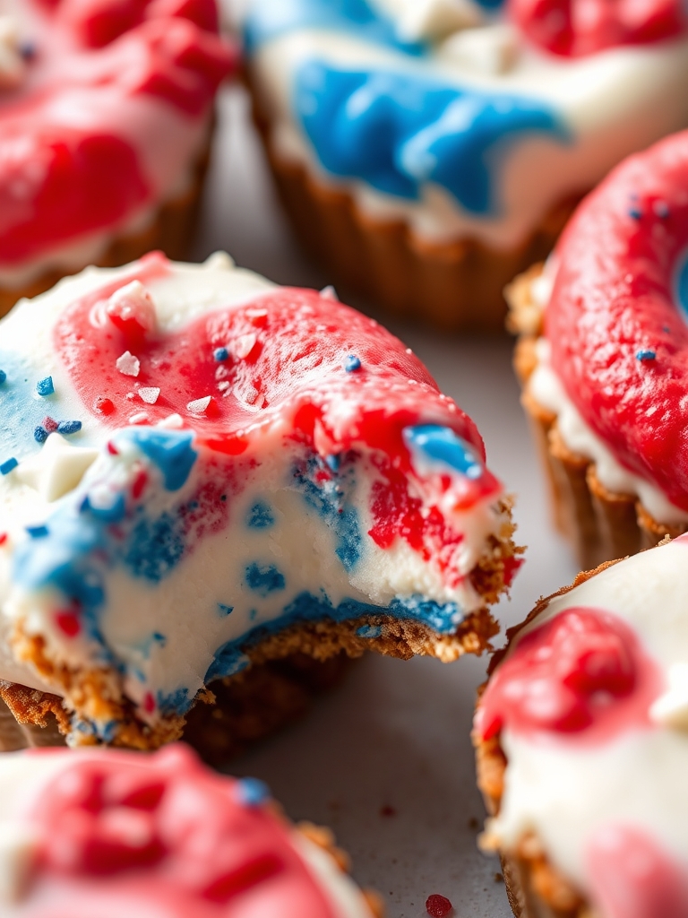 Red White & Blue Mini Cheesecakes: 7 Fun Patriotic Dessert Ideas! 3 Ingredients for Red White & Blue Mini Cheesecakes including cream cheese, strawberries, blueberries, and graham cracker crumbs