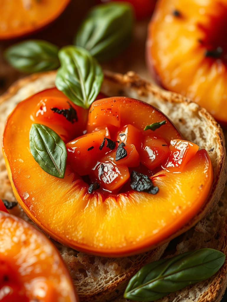 Sun-Kissed Peach Bruschetta: 7 Reasons Why It’s a Summer Must-Try 3 Ingredients for Sun-Kissed Peach Bruschetta including fresh peaches, toasted bread, goat cheese, and basil.